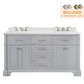 Home Decorators Collection Melpark 60 in. W x 22 in. D Bath Vanity in Dove Gray with a Cultured M... | The Home Depot