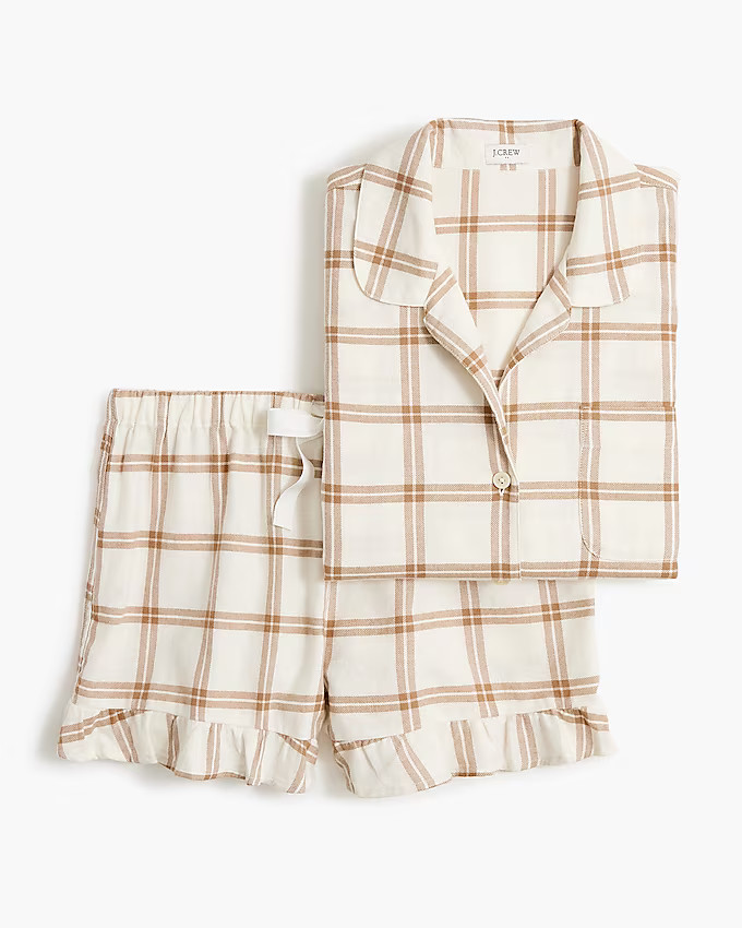 Long-sleeve ruffle flannel pajama set | J.Crew Factory