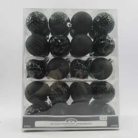 Holiday Time 60mm Black Christmas Shatterproof Ornament, 40 Count | Walmart (US)
