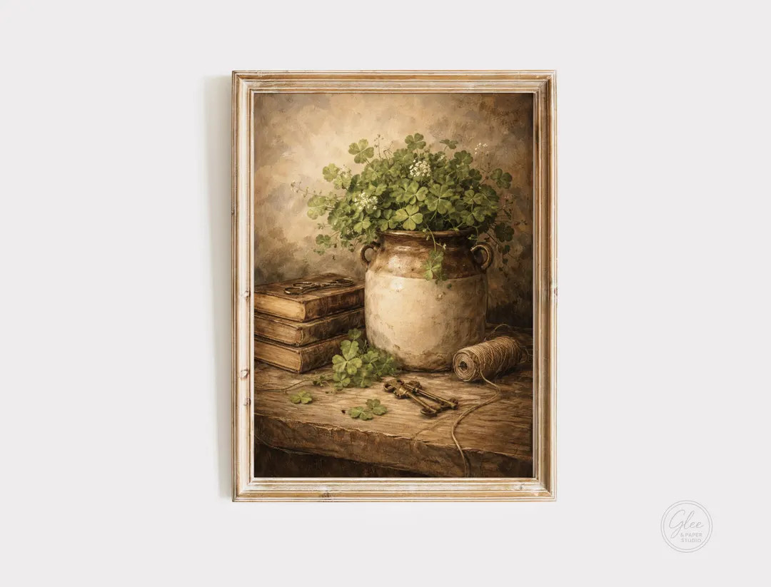 Vintage Shamrock Still Life Art Print, Irish Cottage Decor (digital Download) - Etsy | Etsy (US)