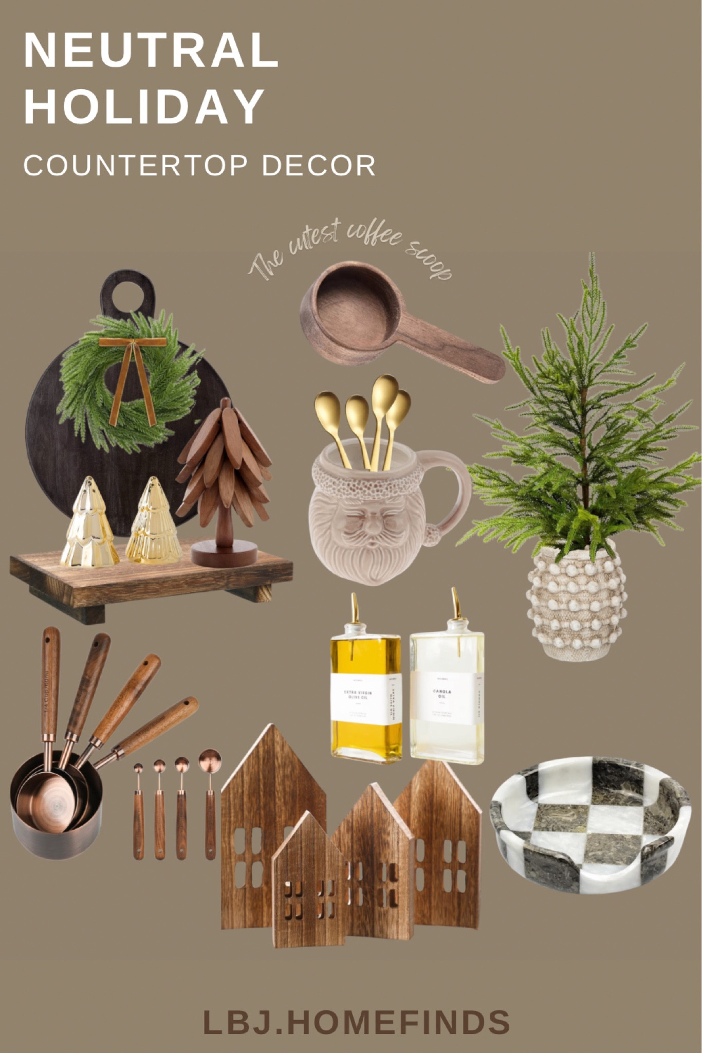 A curated roundup of my favorite neutral holiday décor pieces to style your kitchen counters this season. These modern, warm-toned finds include wooden trees, brass + wood measuring sets, a Santa mug for gold spoons, marble trays, seasonal greenery, and sleek oil bottles—perfect for creating a cozy yet elevated holiday vibe.
Tap to shop every item and bring effortless Christmas charm to your kitchen!
#NeutralHolidayDecor #KitchenChristmasDecor #ModernFarmhouseHome #HolidayHomeFinds #LTKhome #AmazonHome #LBJHomeFinds