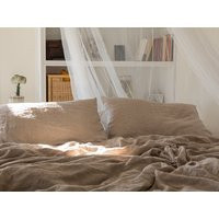 Linen Duvet Cover - Washed Cover-Linen Duvet Cover in Natural Color With Bordo Stripes-Linen BeddingAvailable Any Size | Etsy (US)