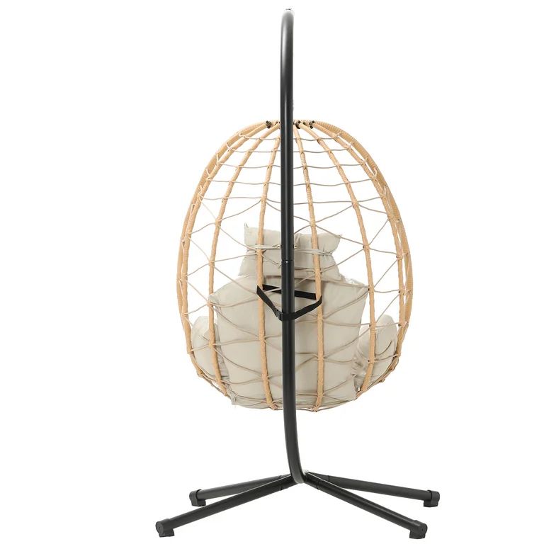 Esmlada Indoor/Outdoor Wicker Swing Egg Chair Hammock Hanging Chair Nest Basket with Stand, UV Re... | Walmart (US)