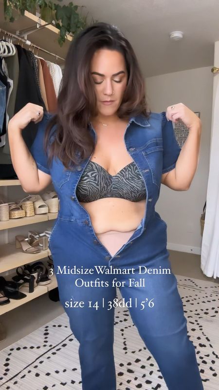 Walmart midsize fall denim outfits 
Robe xl 
Wide leg cropped jeans size 14 have stretch 
Faux leather moto jacket sized up to an xxl 
Denim shacket xl 
Cozy sweater tunic xl runs oversized could have done a large 
Faux leather leggings xl 


#LTKcurves #LTKFind #LTKSeasonal