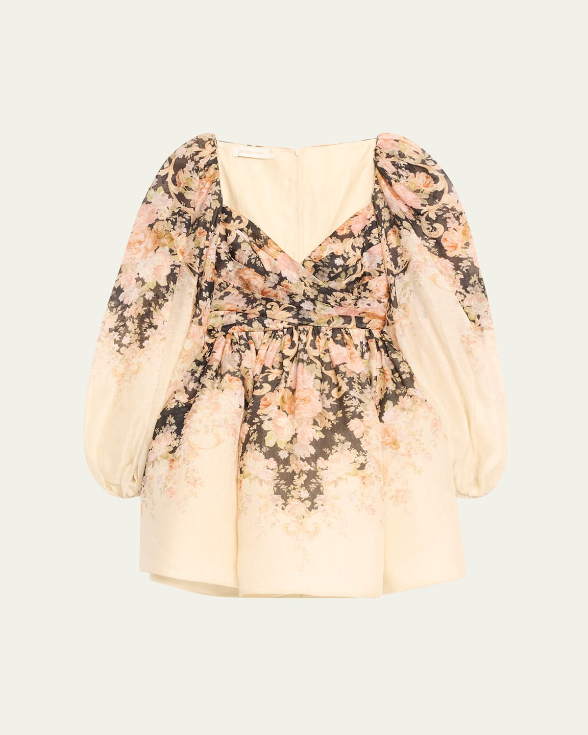 Degrade Floral-Print Long-Sleeve Draped Mini Dress | Bergdorf Goodman