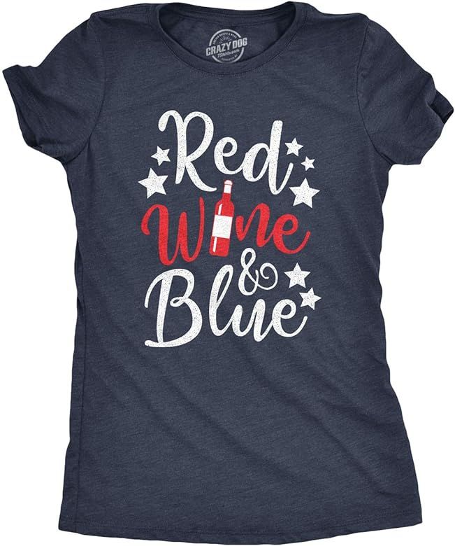Womens Red Wine and Blue Tshirt Funny 4th of July Drinking Tee | Amazon (US)