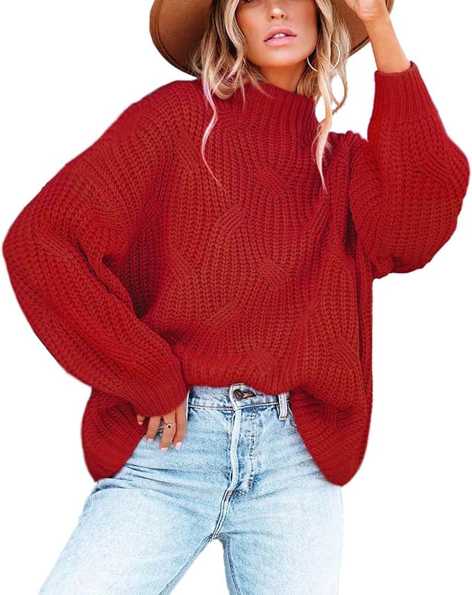 Women's Oversized Crewneck Sweater Drop Shoulder Loose Long Sleeve Knit Pullover Sweater | Amazon (US)