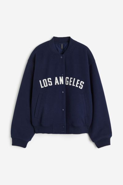 Bomber Jacket with Motif - Dark blue/Los Angeles - Ladies | H&M US | H&M (US, CA, MX)
