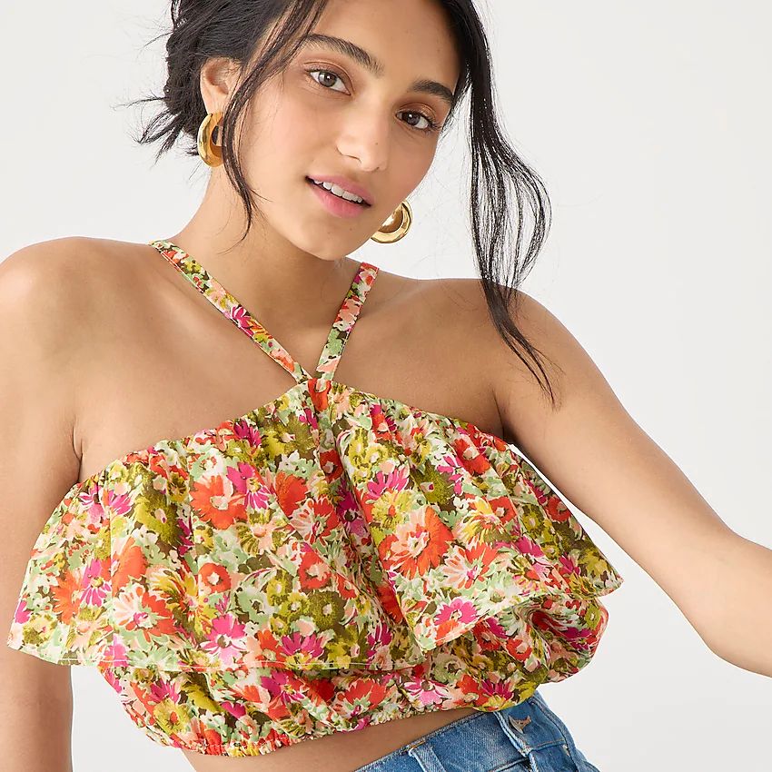 Ruffle halter top in painted block print | J.Crew US