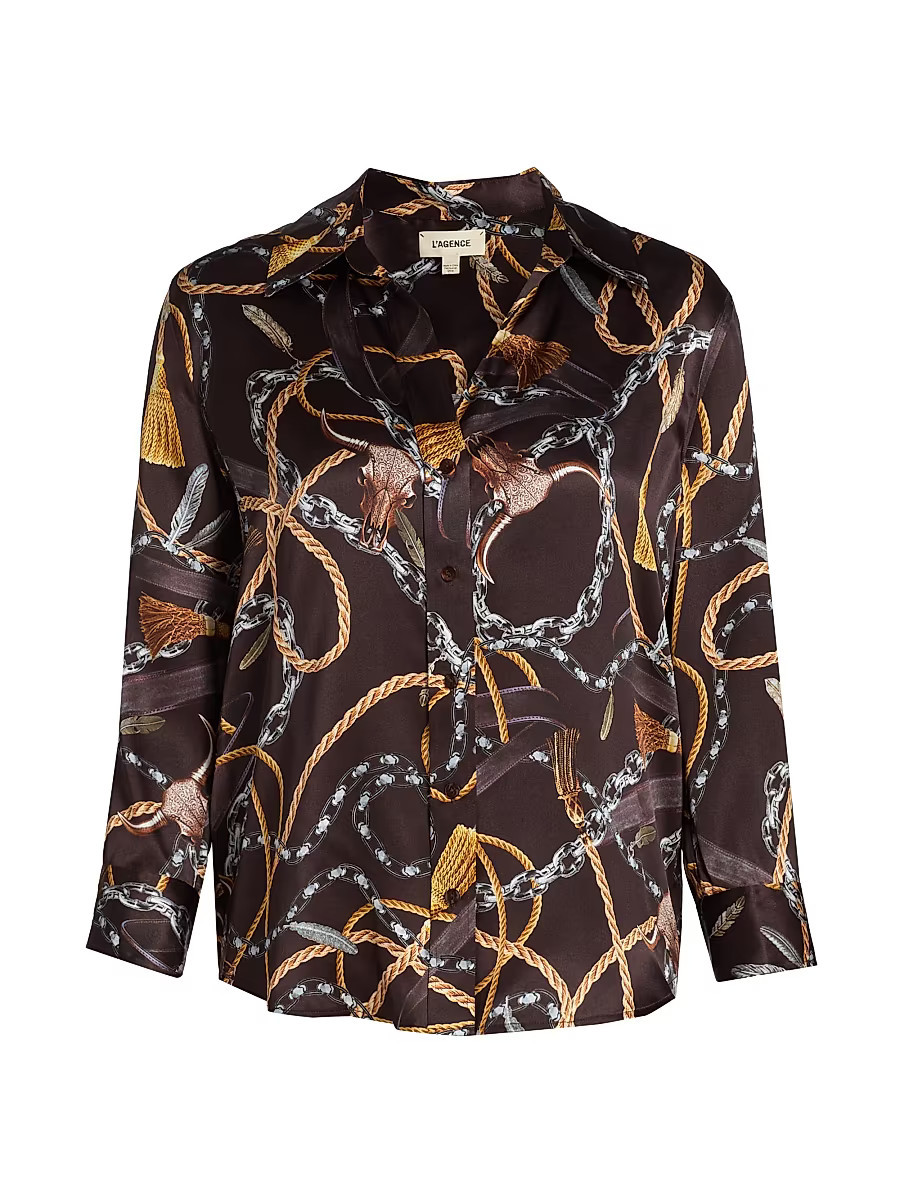 Women's Dani Chain & Tassel Silk Blouse - Brown Multi Western Chain - Size XXS | Saks Fifth Avenue