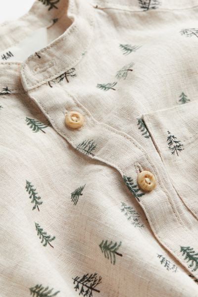 Linen Band Collar Shirt - Light beige/patterned - Kids | H&M US | H&M (US + CA)