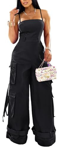 BOKITECAO Womens Cargo Jumpsuit Sexy One Piece Outfit Wide Leg Romper Multi Pockets Overalls | Amazon (US)