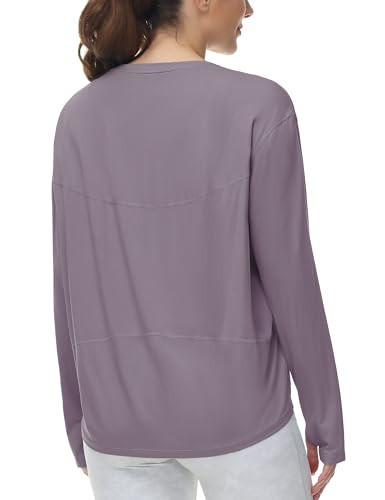 THE GYM PEOPLE Women's Long Sleeve Workout Shirts Back Loose Fit Running Tee Tops with Thumb Hole Grey Purple | Amazon (US)