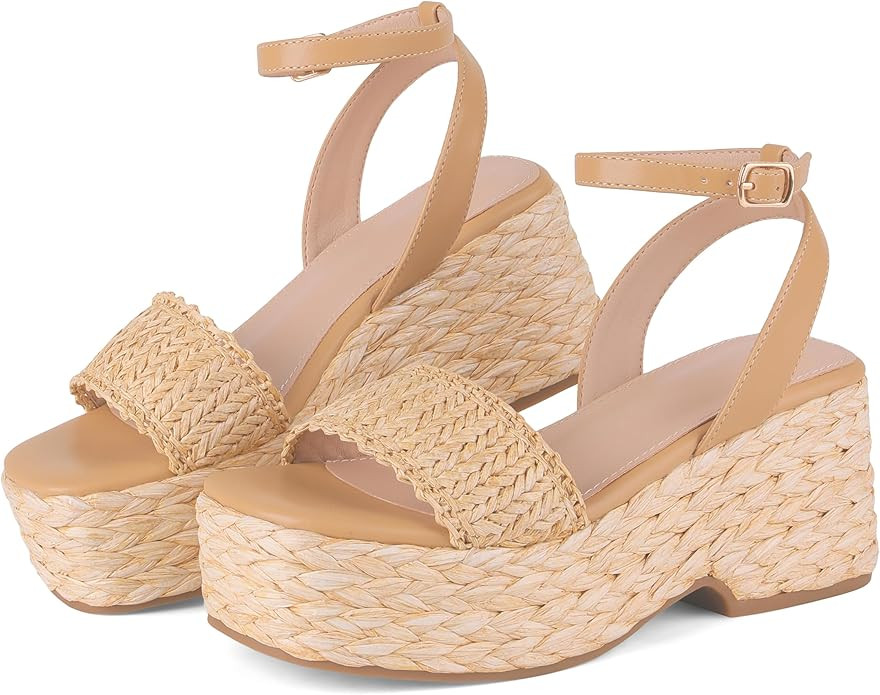 Marc Ford Espadrilles Platform Sandals for Women Summer Wedges - Ankle Strap, Buckle, Open Toe, B... | Amazon (US)