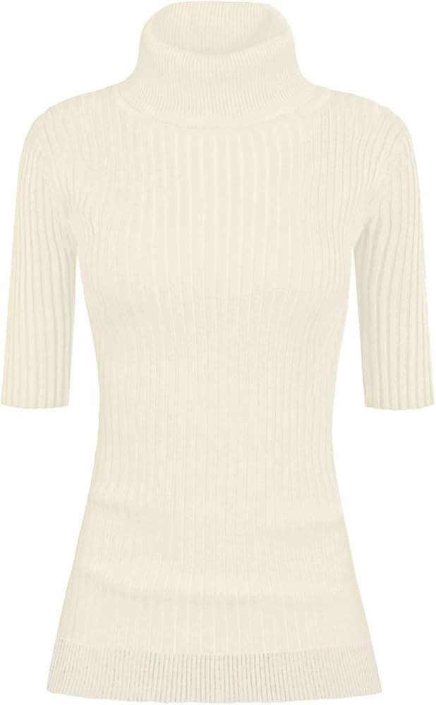 v28 Women Turtleneck 1/2 Half Sleeve Highly Stretchy Ribbed Knit Fitted Sweater | Amazon (US)