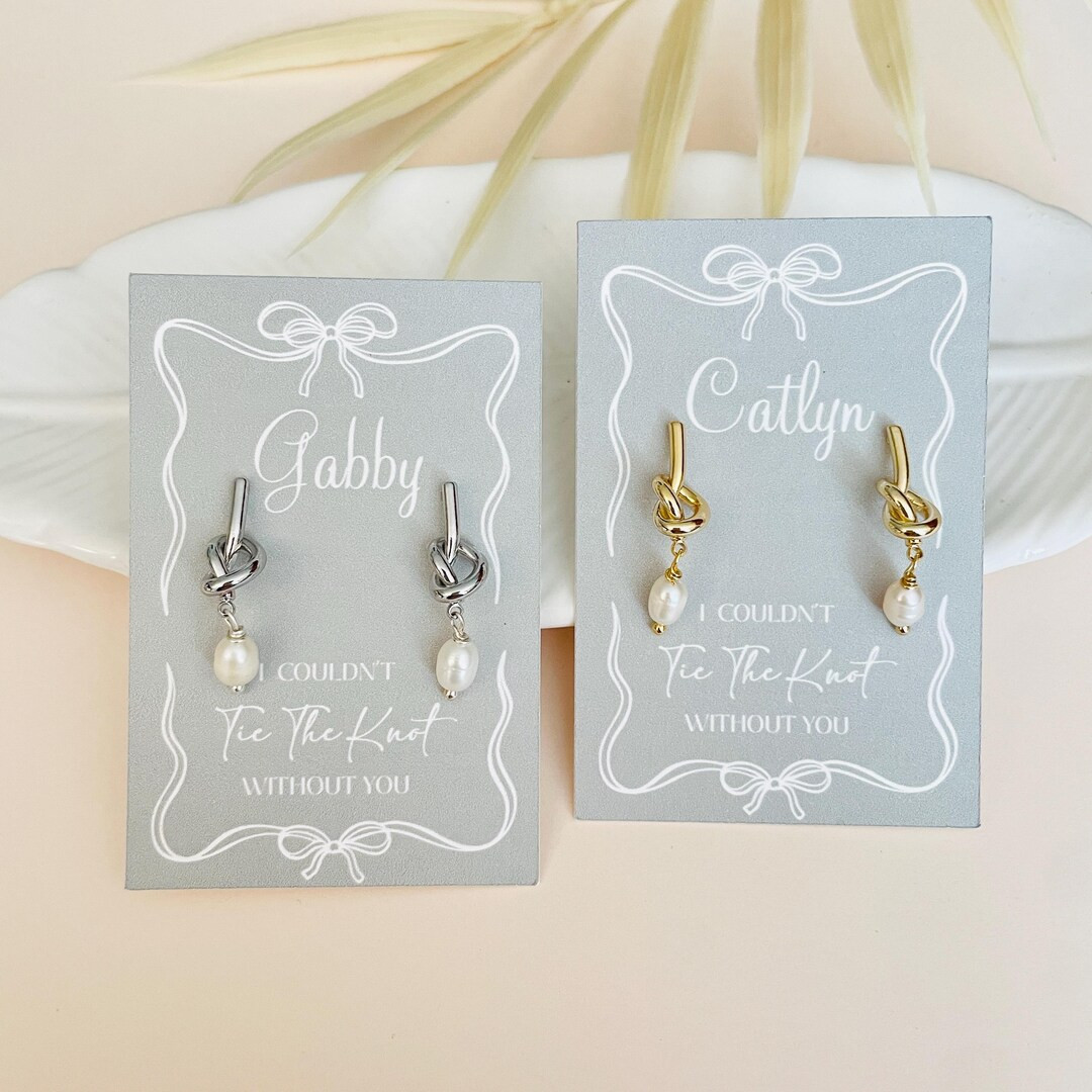 Tie the Knot Bridesmaid Earrings | Bridesmaid Gift | Knot Pearl Earrings | Bridesmaid Accessories... | Etsy (US)