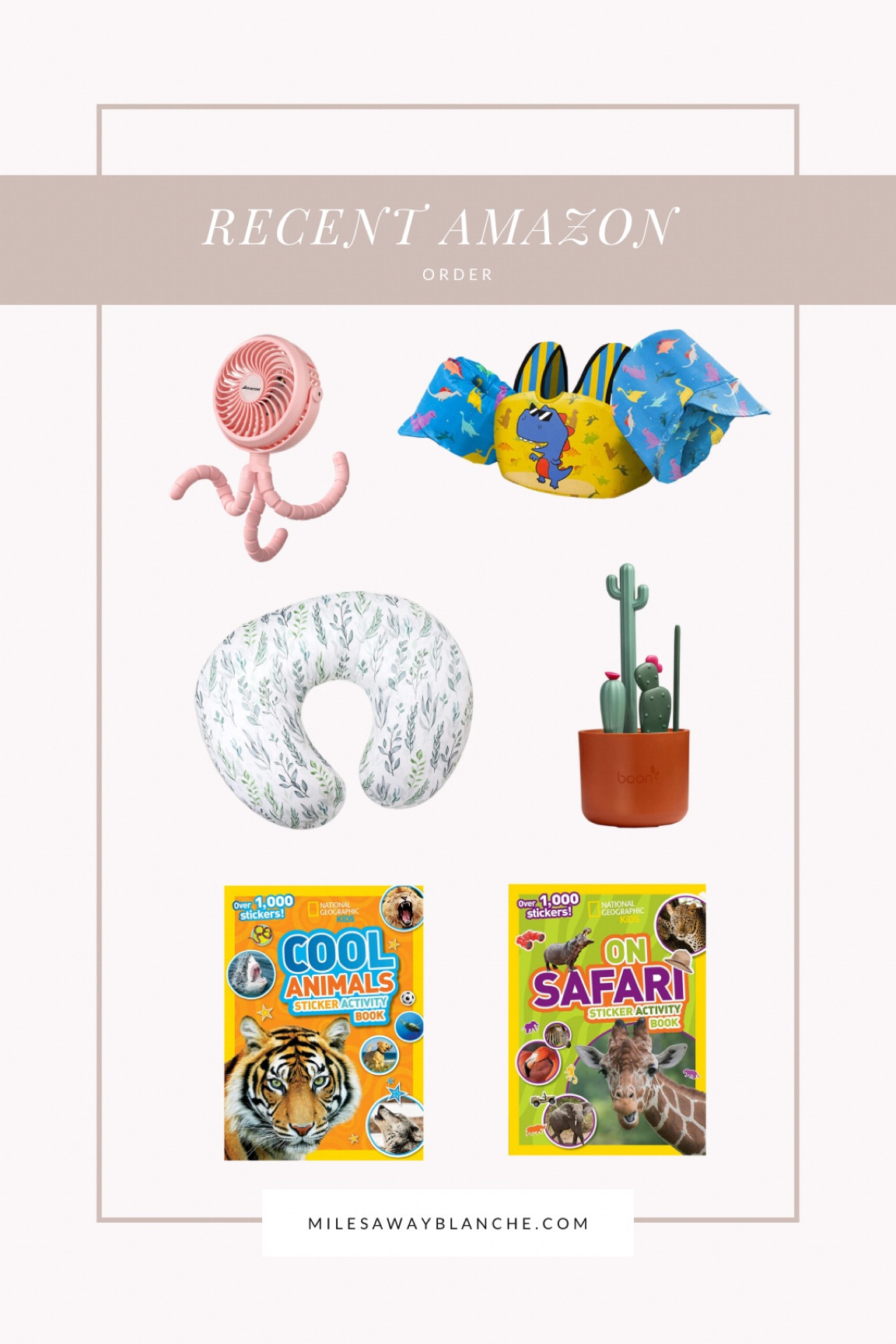 Recent Amazon order - stroller fan, floaties, hoppy cover, baby bottle cleaner and Calihan’s favorite - National Geographic sticker books! 

#LTKGiftGuide #LTKbaby #LTKkids