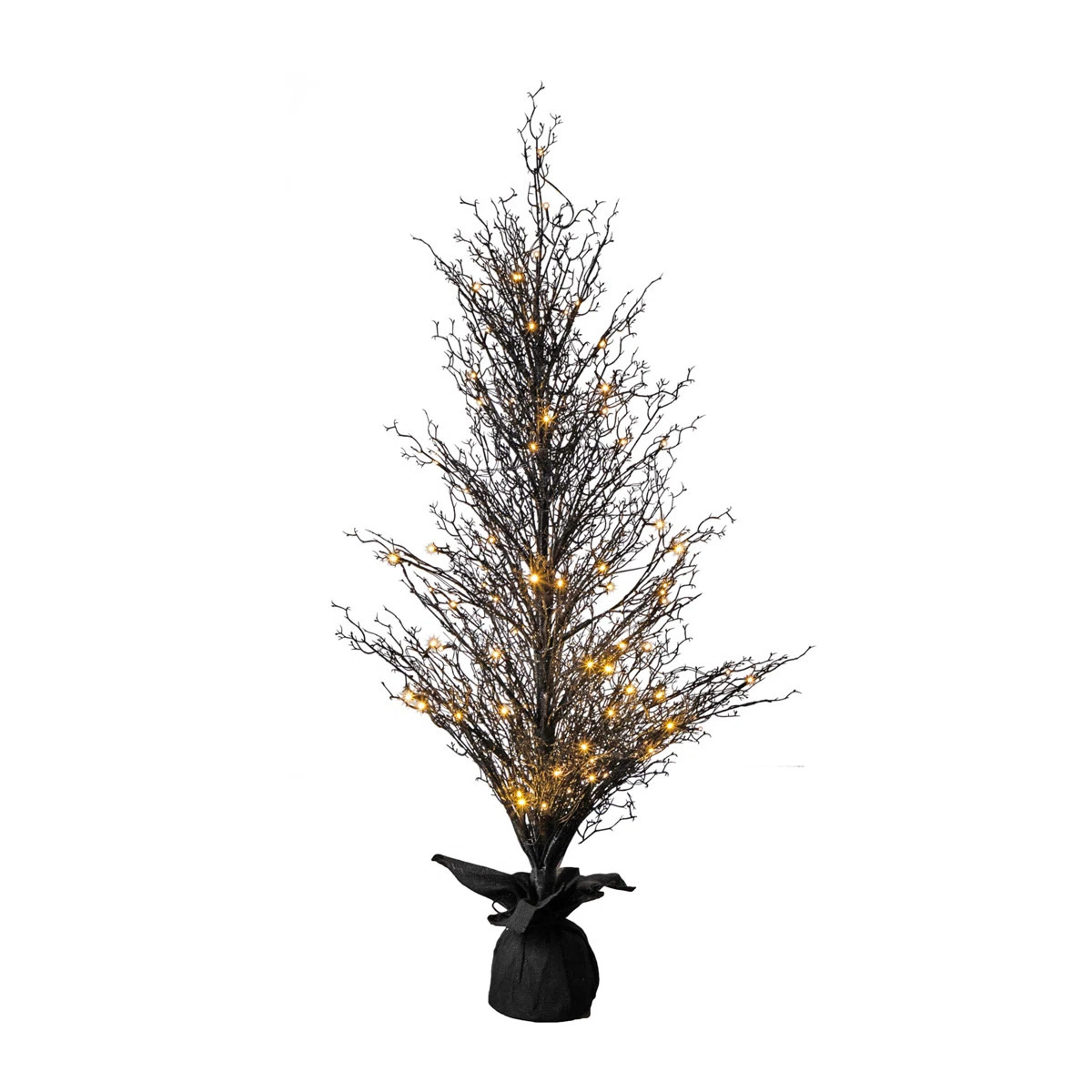 Pre-Lit Halloween Black Twig Artificial Fall Tree in Burlap Planter | Wayfair North America
