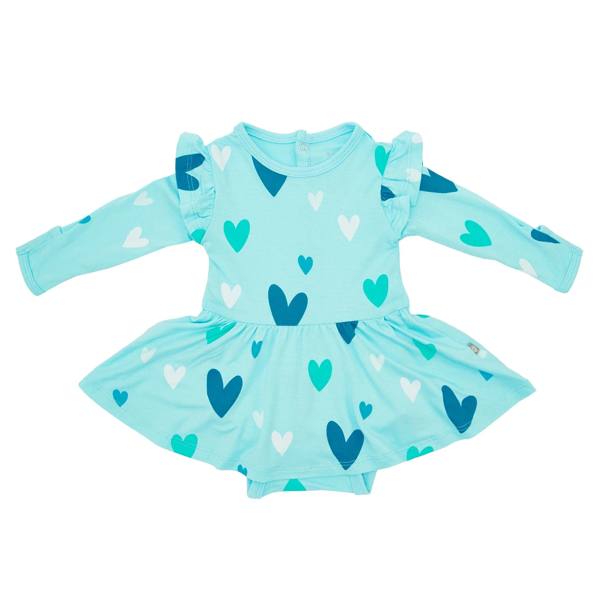 Long Sleeve Twirl Bodysuit Dress in Robin Hearts | Kyte BABY