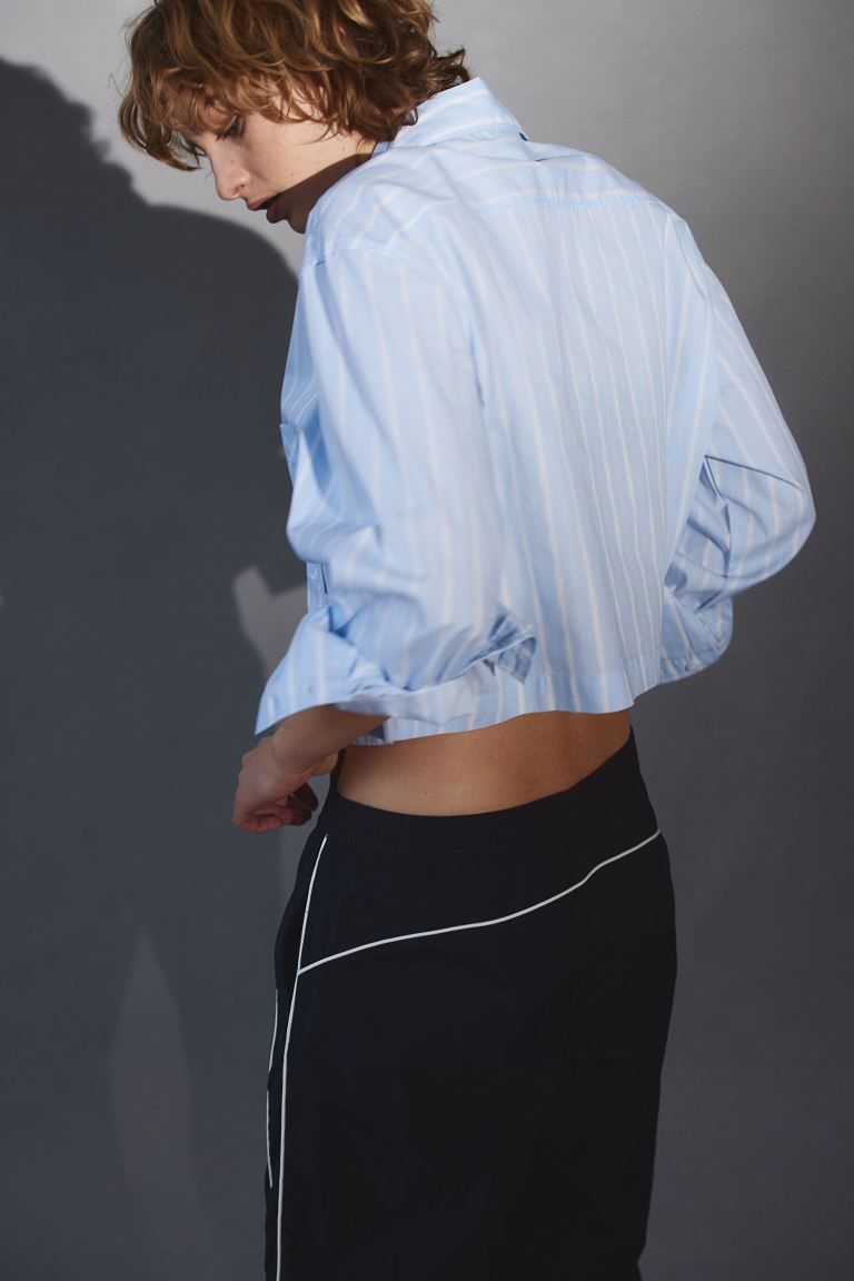 Boxy Poplin Shirt - Light blue/striped - Ladies | H&M US | H&M (US + CA)