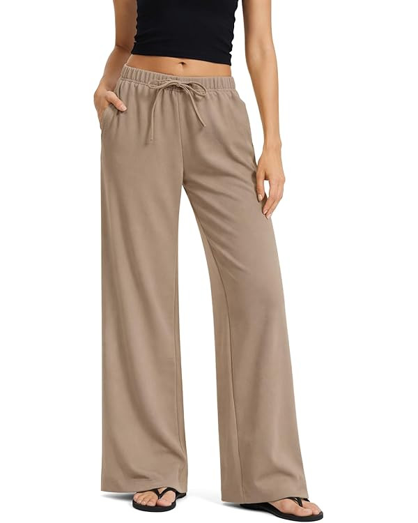 AnotherChill Women's High Waisted Wide Leg Crepe Pants Pull On Wrinkle Free Trousers with Pockets... | Amazon (US)