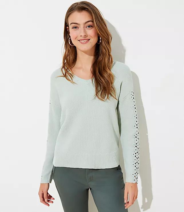 Floral Lace Sleeve Sweater | LOFT