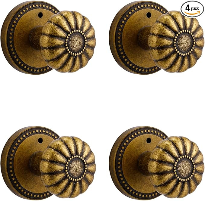Antique Brass Door Knobs Interior Privacy Door Knob for Bedroom and Bathroom,Zinc Alloy 4 Pack | Amazon (US)