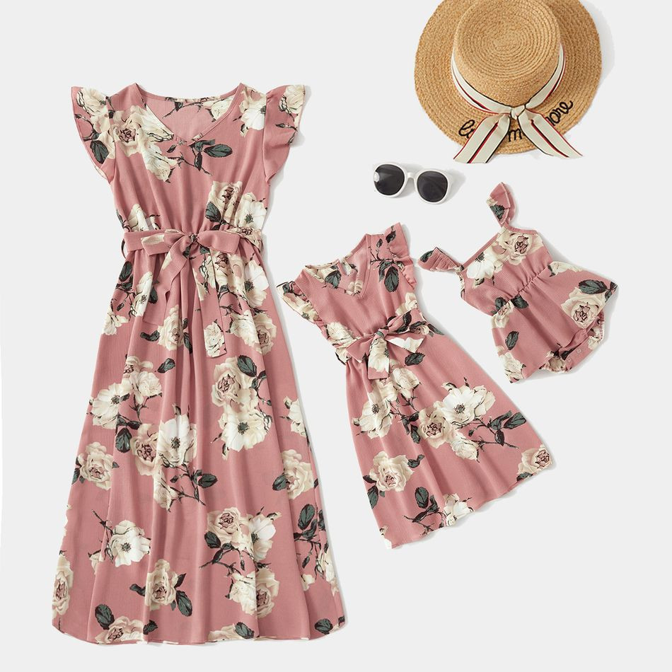 Pink Floral Print Ruffle-sleeve Dresses for Mommy and Me Only $5.39 Patpat US | PatPat