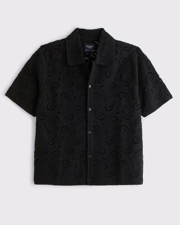 Men's Crochet-Style Paisley Pattern Button-Through Sweater Polo | Men's Clearance | Abercrombie.c... | Abercrombie & Fitch (US)
