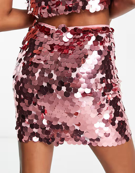 Collective the Label Petite exclusive disc sequin mini skirt in pink - part of a set | ASOS (Global)
