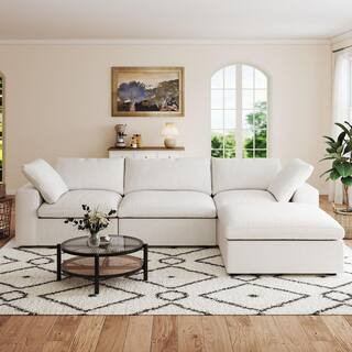 120 in. Square Arm 4-Piece Linen L-Shaped Free Combination Sectional Sofa Couch with Storage Ottoman in. White 4-Seater | The Home Depot