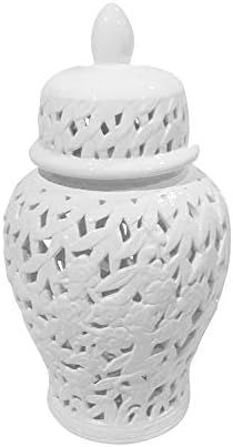 Sagebrook Home, White Pierced Ceramic Temple JAR, 10.5x10.5x18.5 | Amazon (US)
