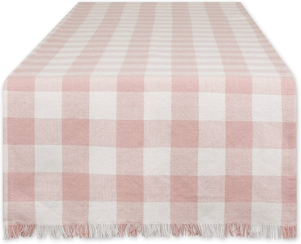 DII Heavyweight Fringed Check Tabletop Collection, Table Runner, 14x72, Pale Mauve | Amazon (US)