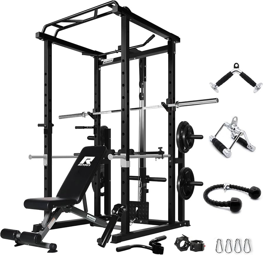 RitFit Power Cage with Optional LAT PullDown/Cable Crossover/Smith Machine System, 1000LB Squat R... | Amazon (US)