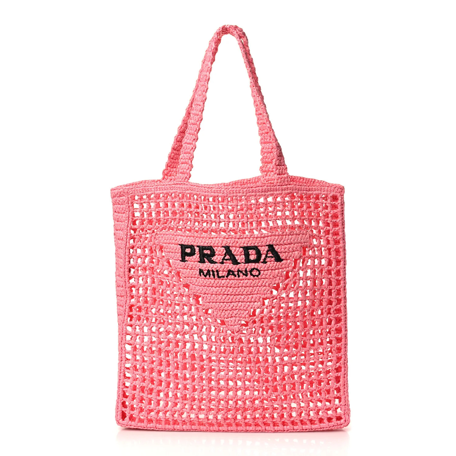 PRADA Raffia Embroidered Logo Tote Bag Petalo | FASHIONPHILE (US)