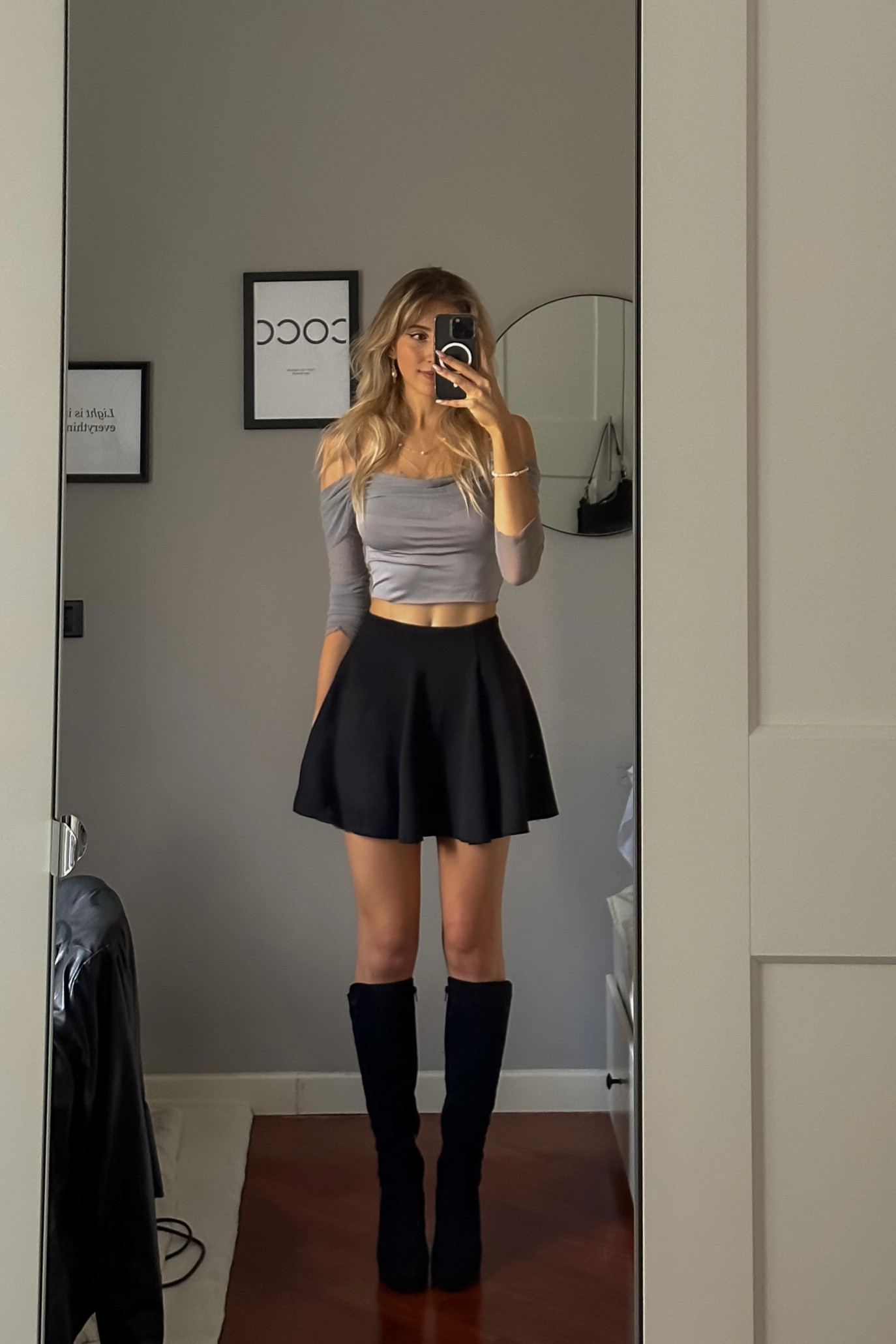 blue fashion crop top, black mini skirt, black heels  

#LTKSeasonal #LTKstyletip #LTKFind