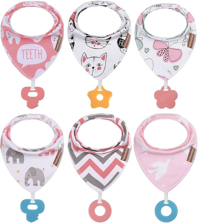 Baby Bandana Drool Bibs 6-Pack and Teething Toys 6-Pack Made with 100% Organic Cotton, Absorbent ... | Amazon (US)