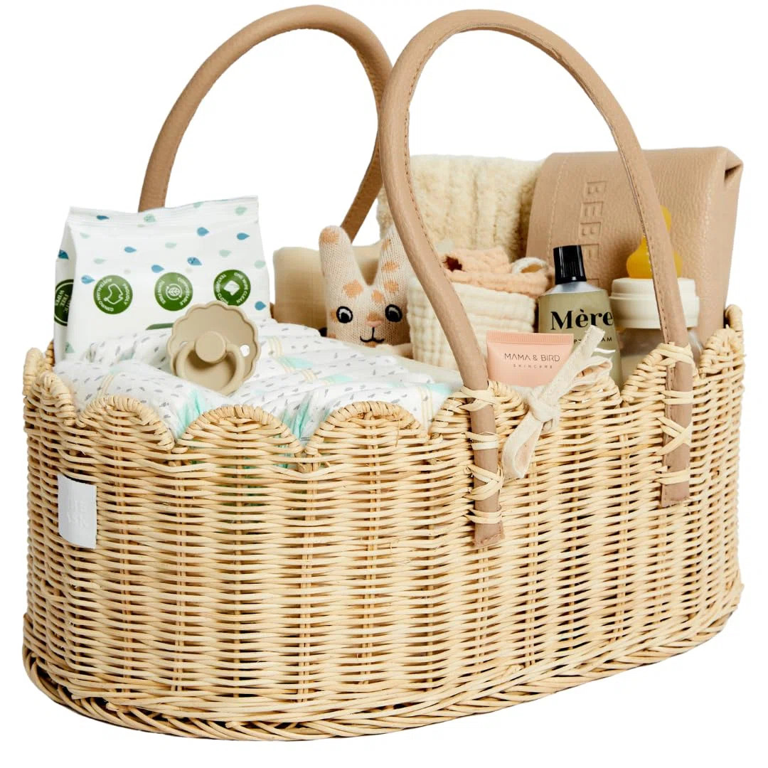 Baby Diaper Caddy Organizer - Artisan-Crafted Scalloped Rattan Basket - Luxurious Diaper Caddy Ba... | Wayfair North America