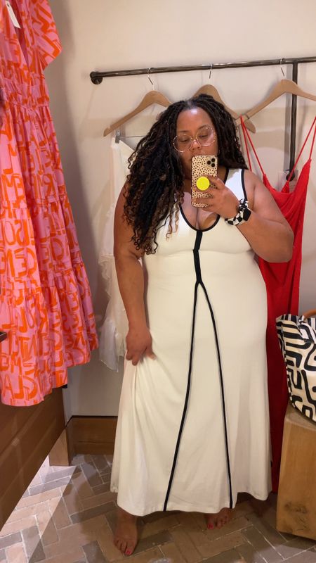 I always love a white dress with a pop of color or piping! This maxi is great for the beach (like
30A) or dinner with your loves! 

Wearing the XL. Dress is stretchy and lined. No panty line see through! 🙌🏽

#LTKplussize #LTKstyletip #LTKVideo