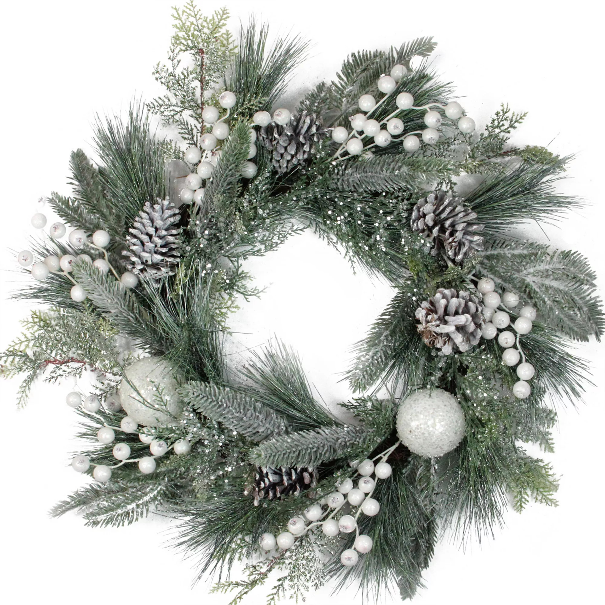 Frosted Mixed Pine and Pine Cone Artificial Christmas Wreath 24-inch Unlit | Kohl's