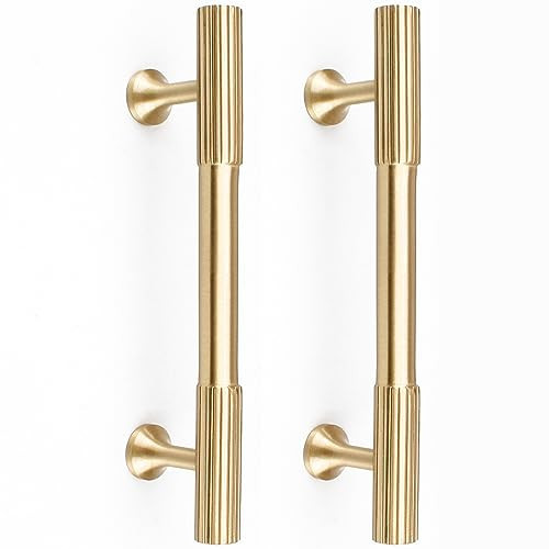 RZDEAL 4pcs Solid Brass Gold Cabinet Pulls, 3-3/4-Inch Hole Centers for Kitchen Cupboard Handles Modern Drawer Dresser Pulls Bathroom Brushed Brass Cabinet Pulls Wardrobe Door Handles | Amazon (US)