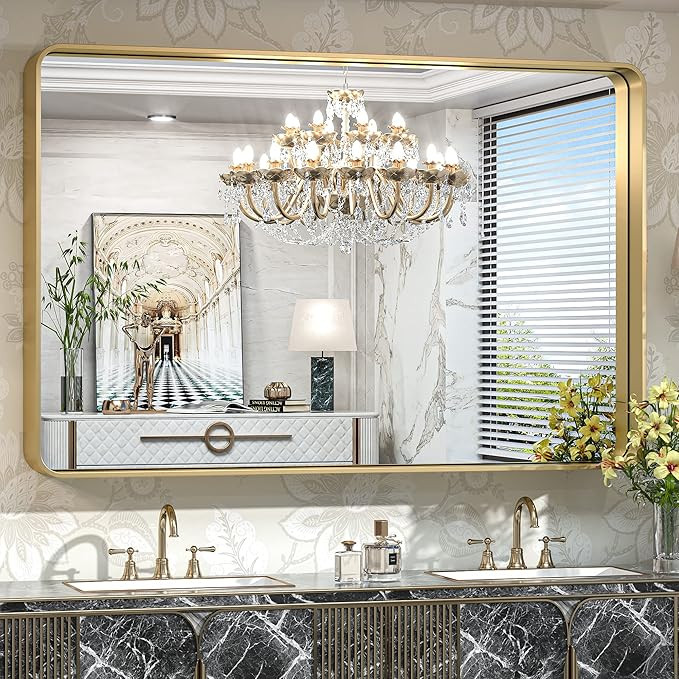 TokeShimi 55 x 36 Inch Brushed Gold Bathroom Mirror for Wall Vanity Mirror with Non-Rusting Alumi... | Amazon (US)