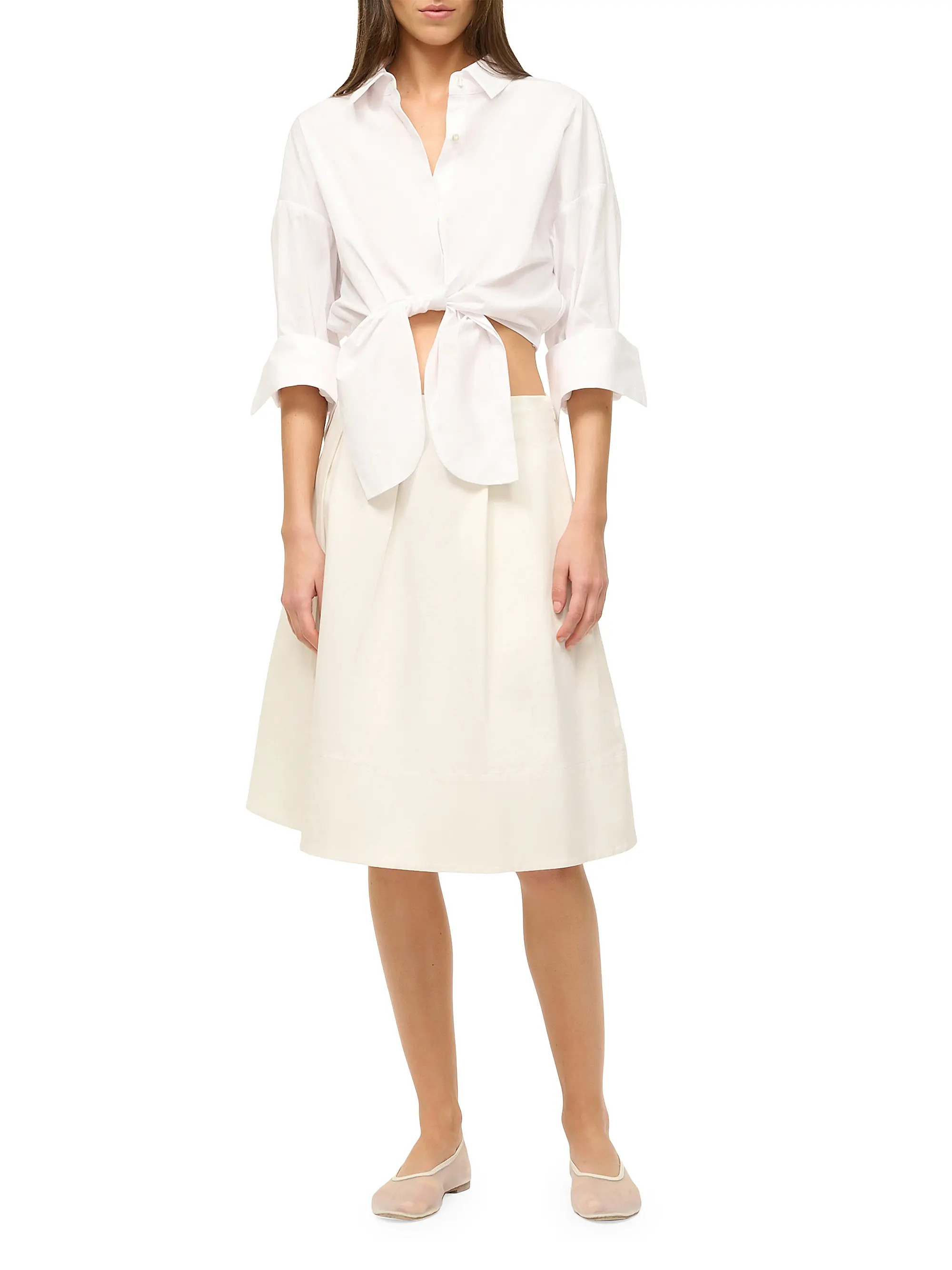 Staud Lisa Poplin Tie Crop Shirt | Saks Fifth Avenue | Saks Fifth Avenue