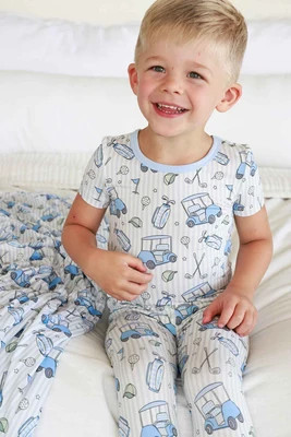 Two-Piece Bamboo Pajama Set | Caddie Crew Blue | Caden Lane