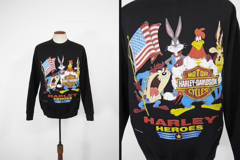 Vintage Looney Tunes Harley Davidson Sweatshirt NOS 1993 - Size Large | Etsy (US)