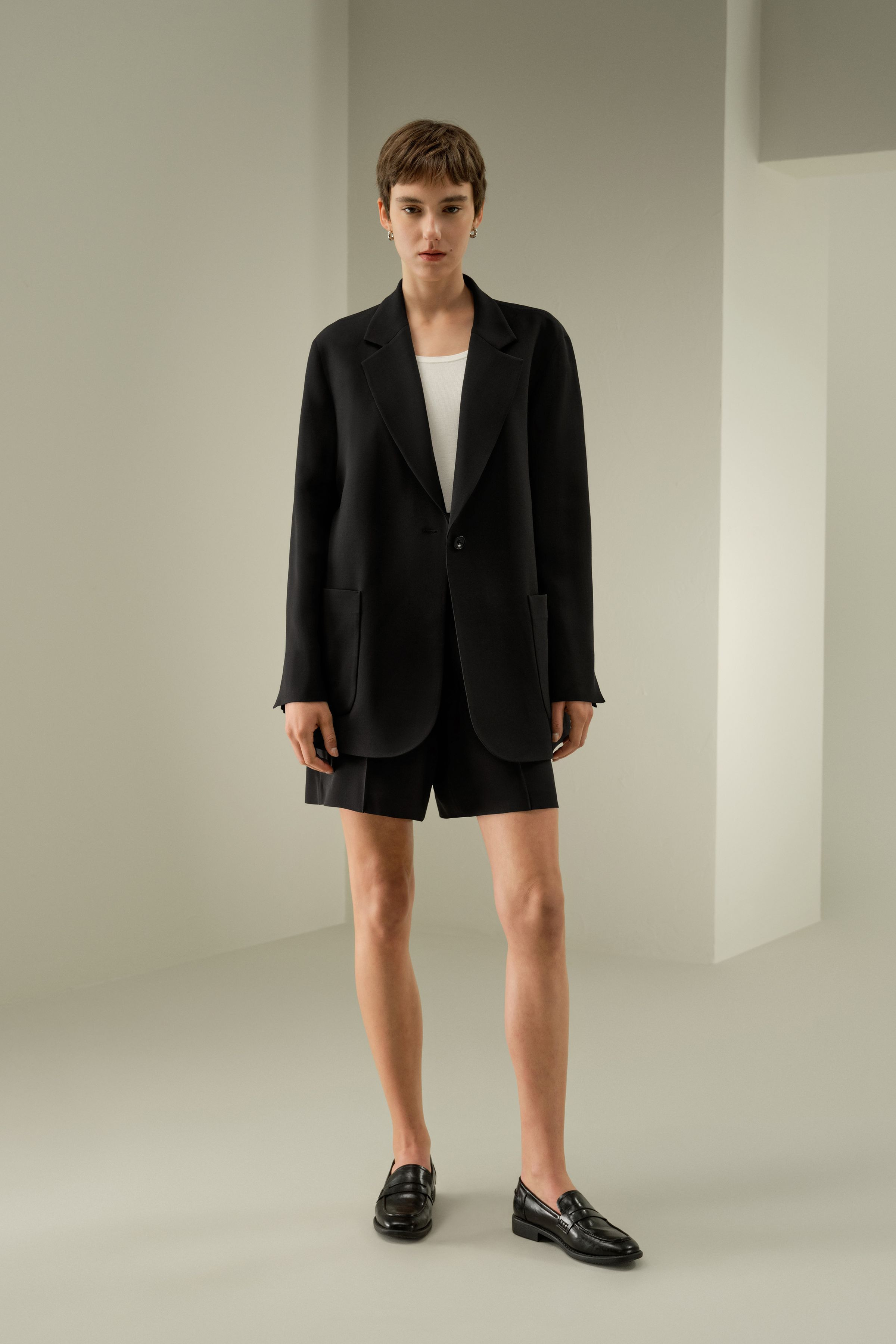 Single-Button Silk-Wool Blend Coat | LilySilk