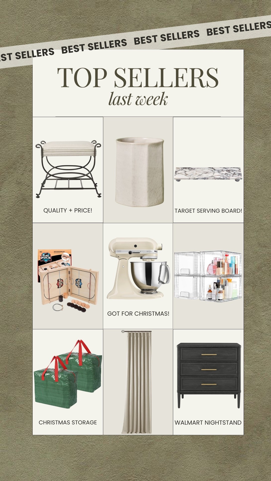 Best sellers last week!

best sellers, trending home finds, target home finds, amazon home, amazon curtains, walmart home, walmart nightstand, walmart furniture, affordable home finds, christmas storage 

#LTKHome #LTKSeasonal