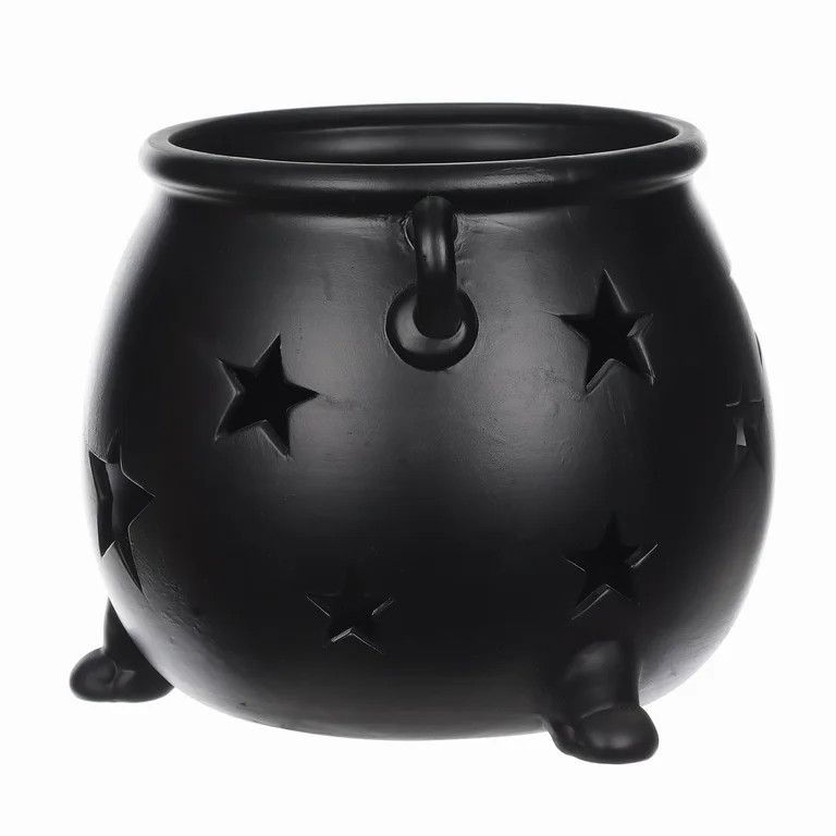 Halloween Outdoor/Indoor Black Cauldron Clay Lantern,11.3"L x 11"W x 8.65"H, by Way To Celebrate | Walmart (US)