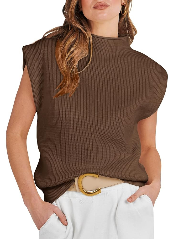 ANRABESS Women's Mock Neck Sleeveless Sweater Vest Casual Cap Sleeve Knit Pullover Tank Tops 2025... | Amazon (US)