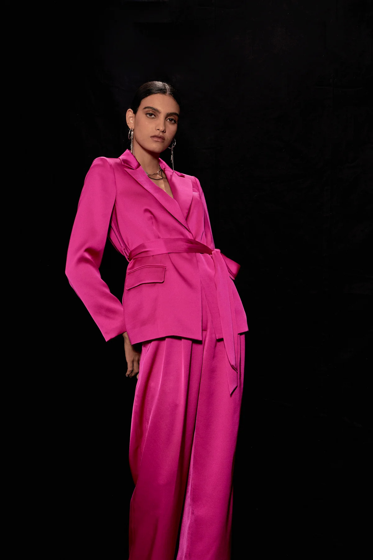 Silky Belted Blazer | Current Air